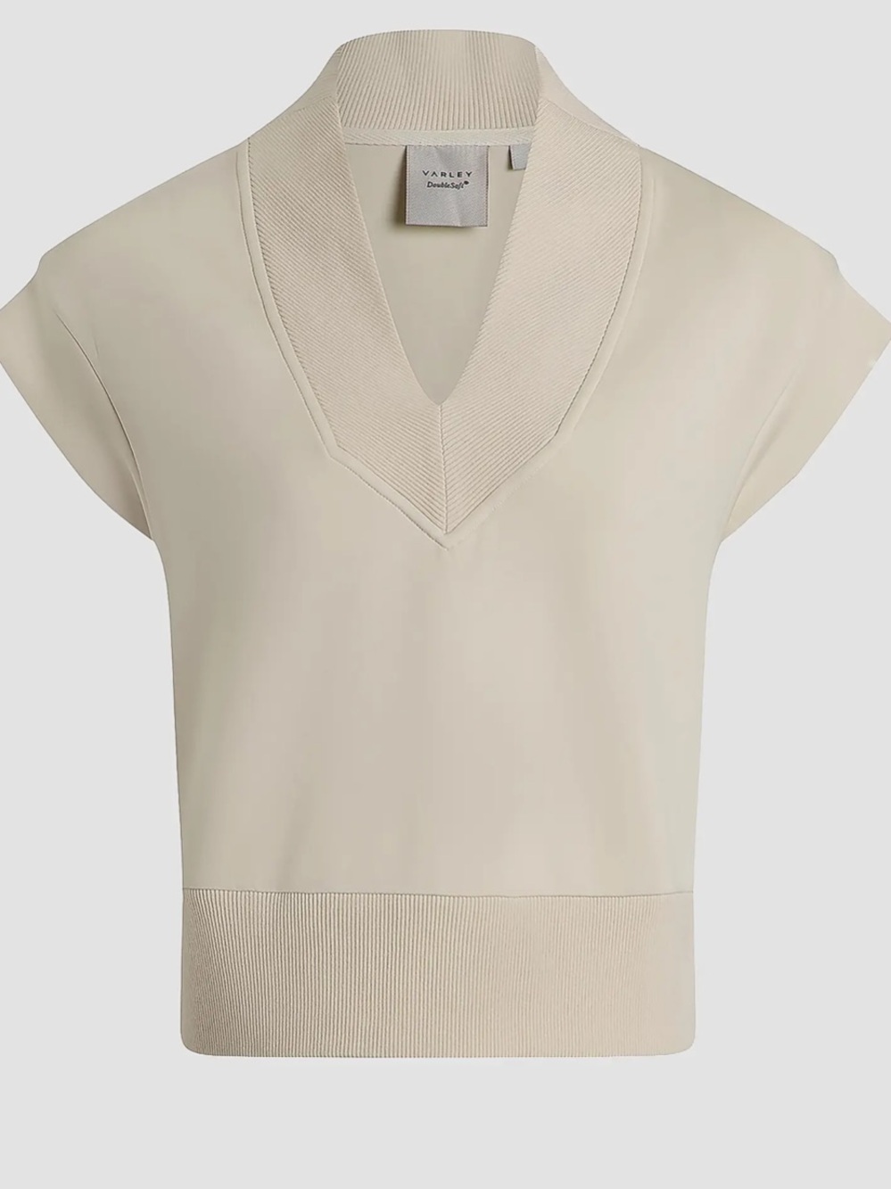Varley V-Neck Knit-Trim Pullover in Cream